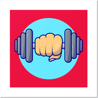 Hand Lifting Dumbbell Cartoon Vector Icon Illustration Posters and Art
